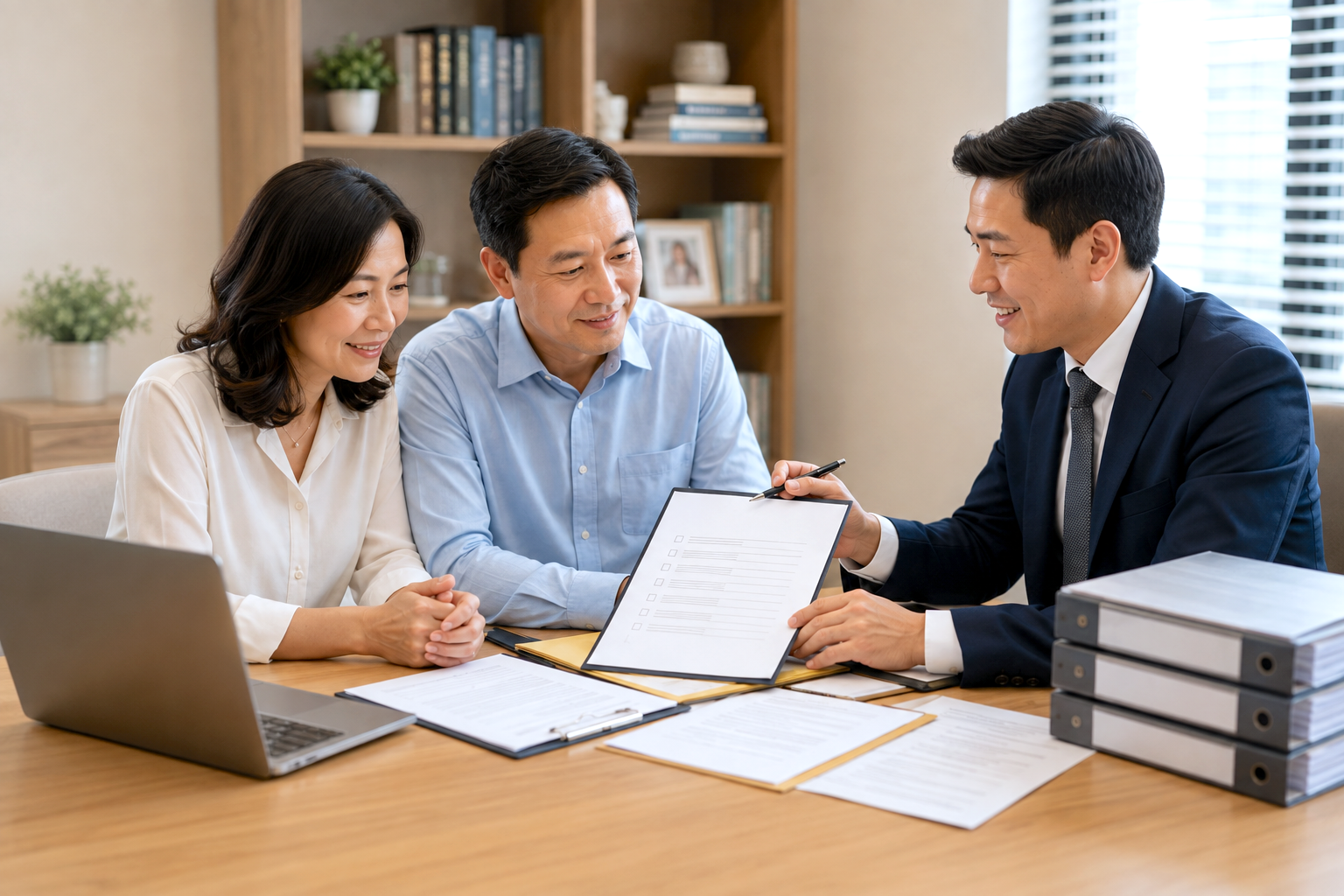 Couple reviewing probate documents with an adviser